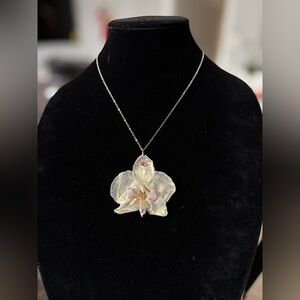 Elegant Pearl Orchid Pendant Necklace